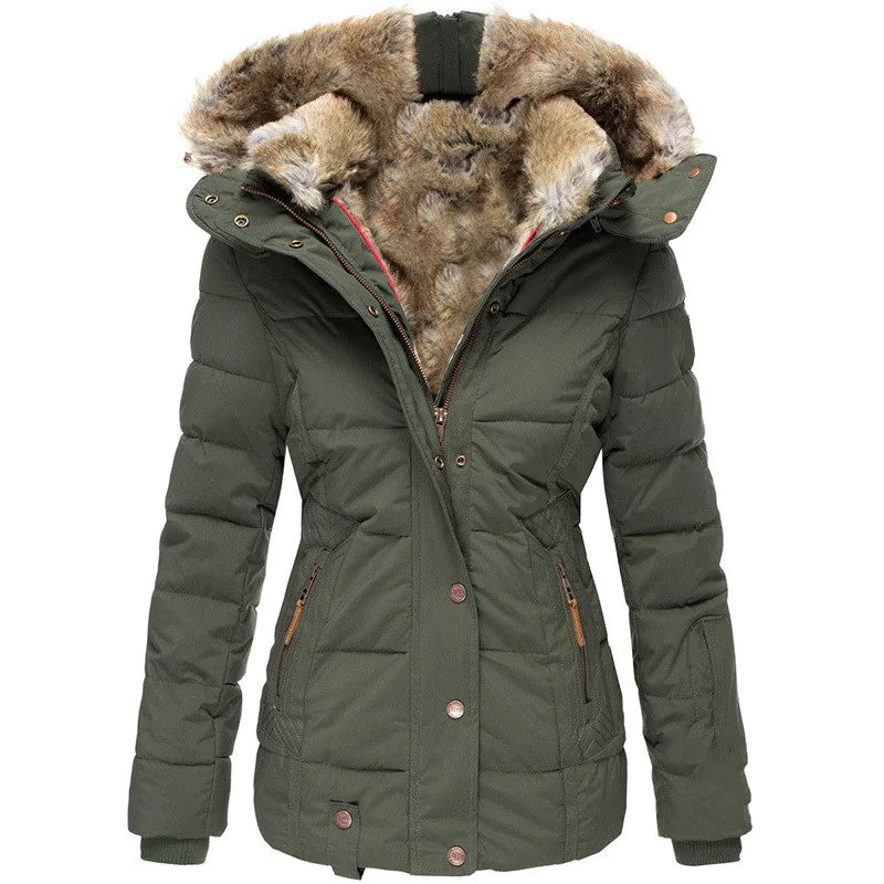 Quilted Puffer Jacket Winter – Faux Fur Hood