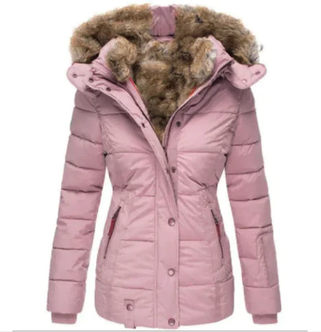 Quilted Puffer Jacket Winter – Faux Fur Hood