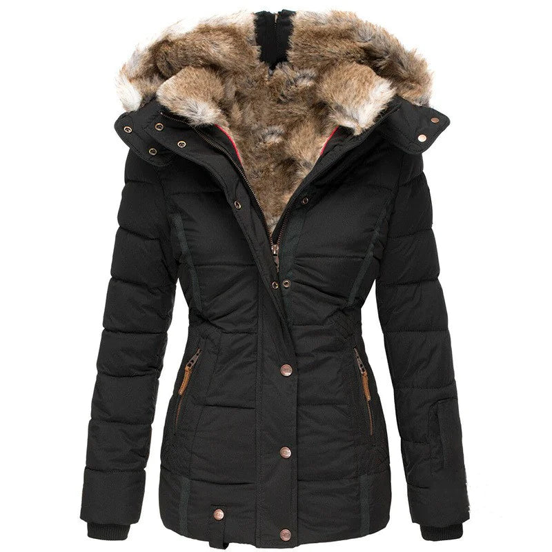 Quilted Puffer Jacket Winter – Faux Fur Hood