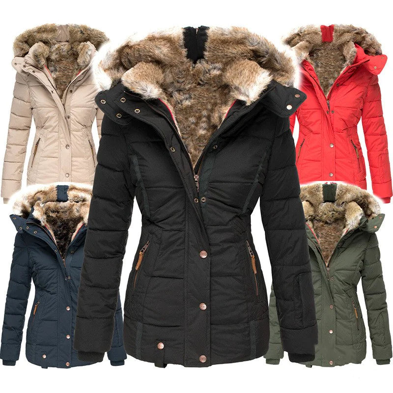 Quilted Puffer Jacket Winter – Faux Fur Hood