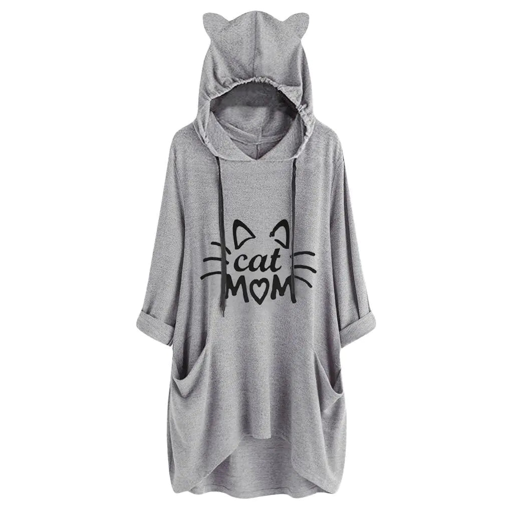 Cat Mom with Ear Hoodie – Over Size