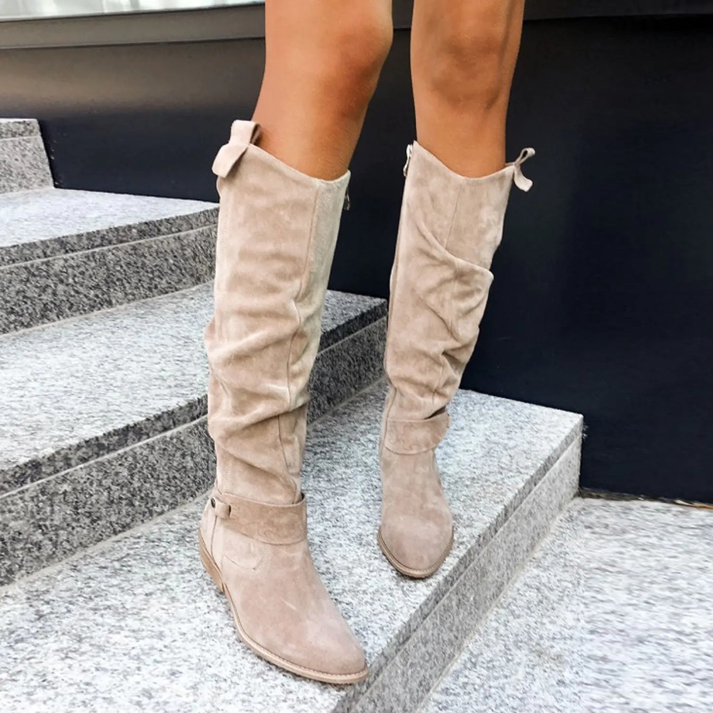 High Top Women's Boots w/ Side Zipper - Low Heel