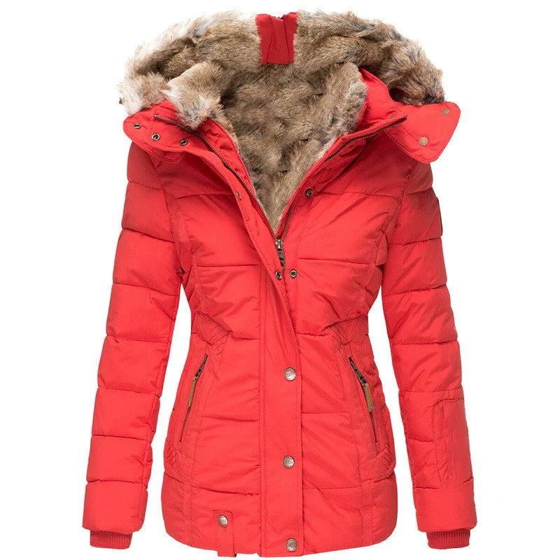 Quilted Puffer Jacket Winter – Faux Fur Hood