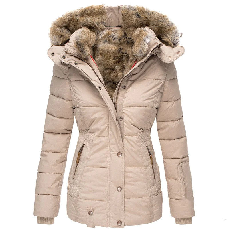 Quilted Puffer Jacket Winter – Faux Fur Hood