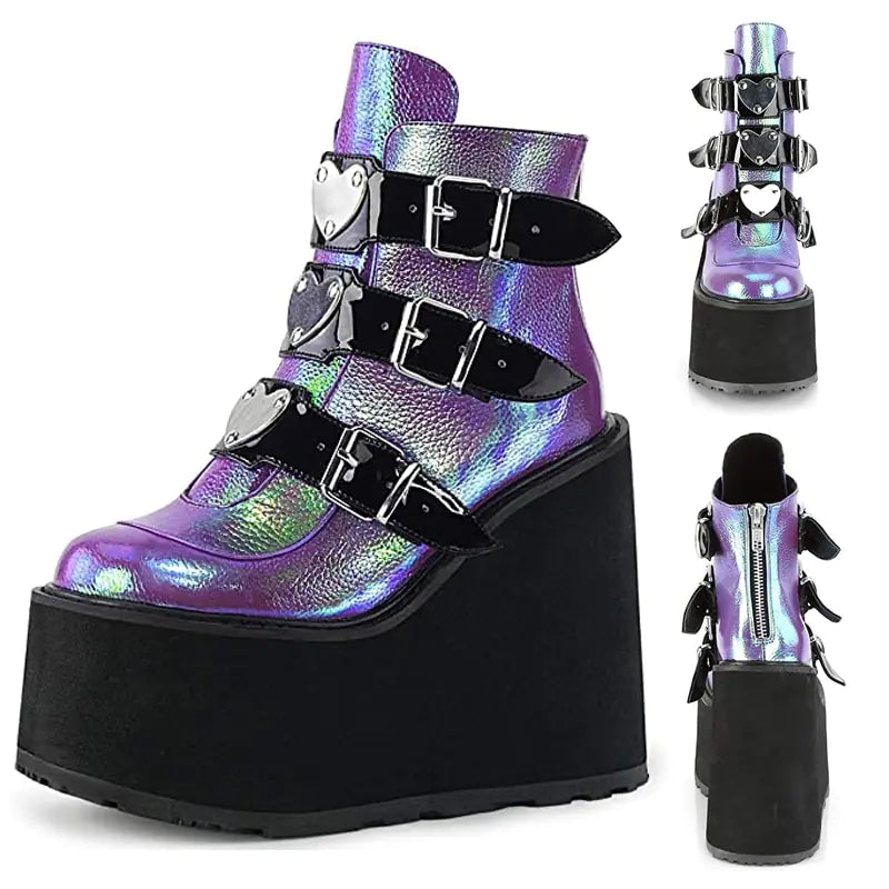Wedge Heel Boots for Women w/ Back Zipper