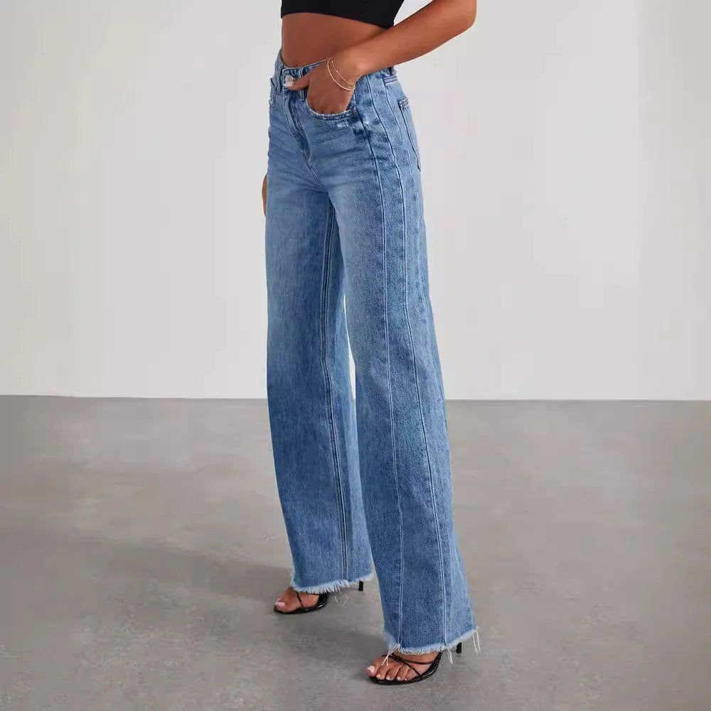 Frayed Hem Jeans – Wide-Leg Streetwear