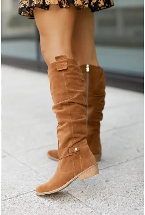 High Top Women's Boots w/ Side Zipper - Low Heel