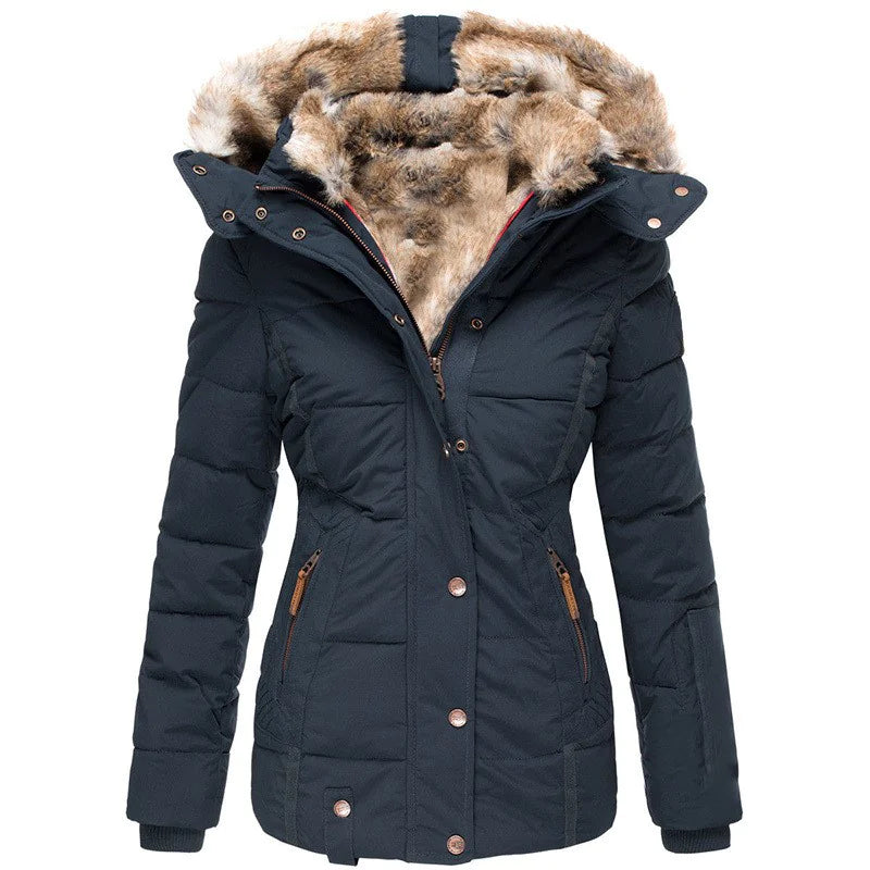 Quilted Puffer Jacket Winter – Faux Fur Hood