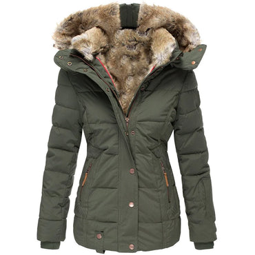 Quilted Puffer Jacket Winter – Faux Fur Hood