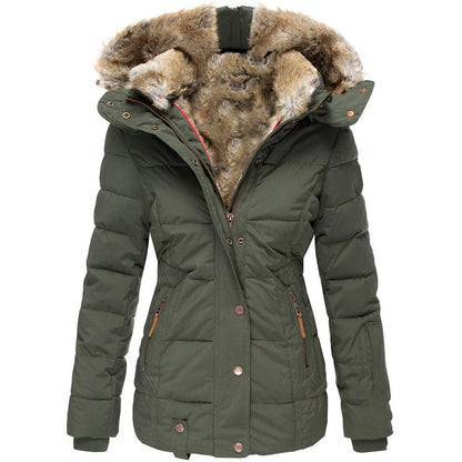 Quilted Puffer Jacket Winter – Faux Fur Hood