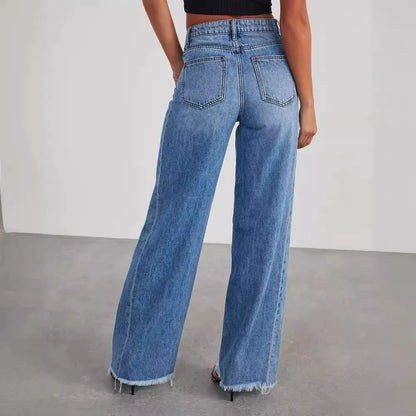 Frayed Hem Jeans – Wide-Leg Streetwear