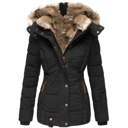 Quilted Puffer Jacket Winter – Faux Fur Hood