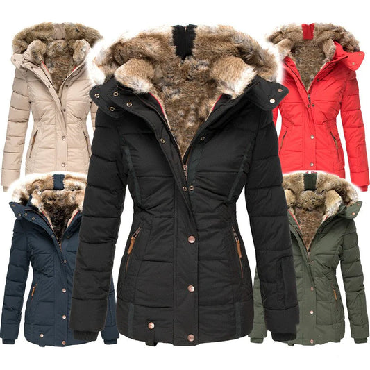 Quilted Puffer Jacket Winter – Faux Fur Hood
