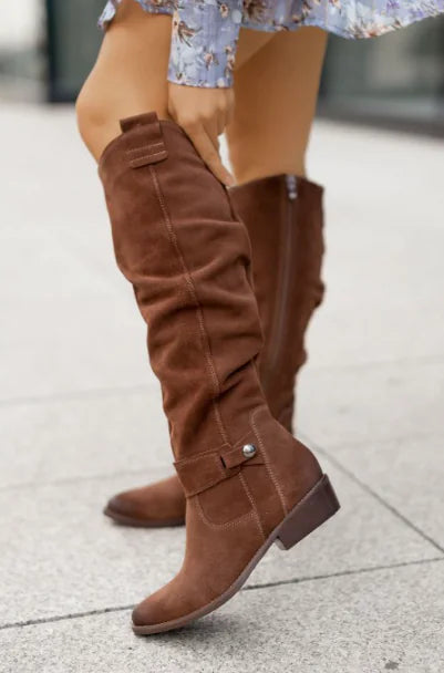 High Top Women's Boots w/ Side Zipper - Low Heel