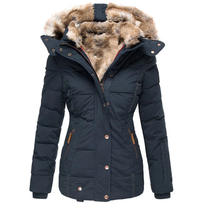 Quilted Puffer Jacket Winter – Faux Fur Hood